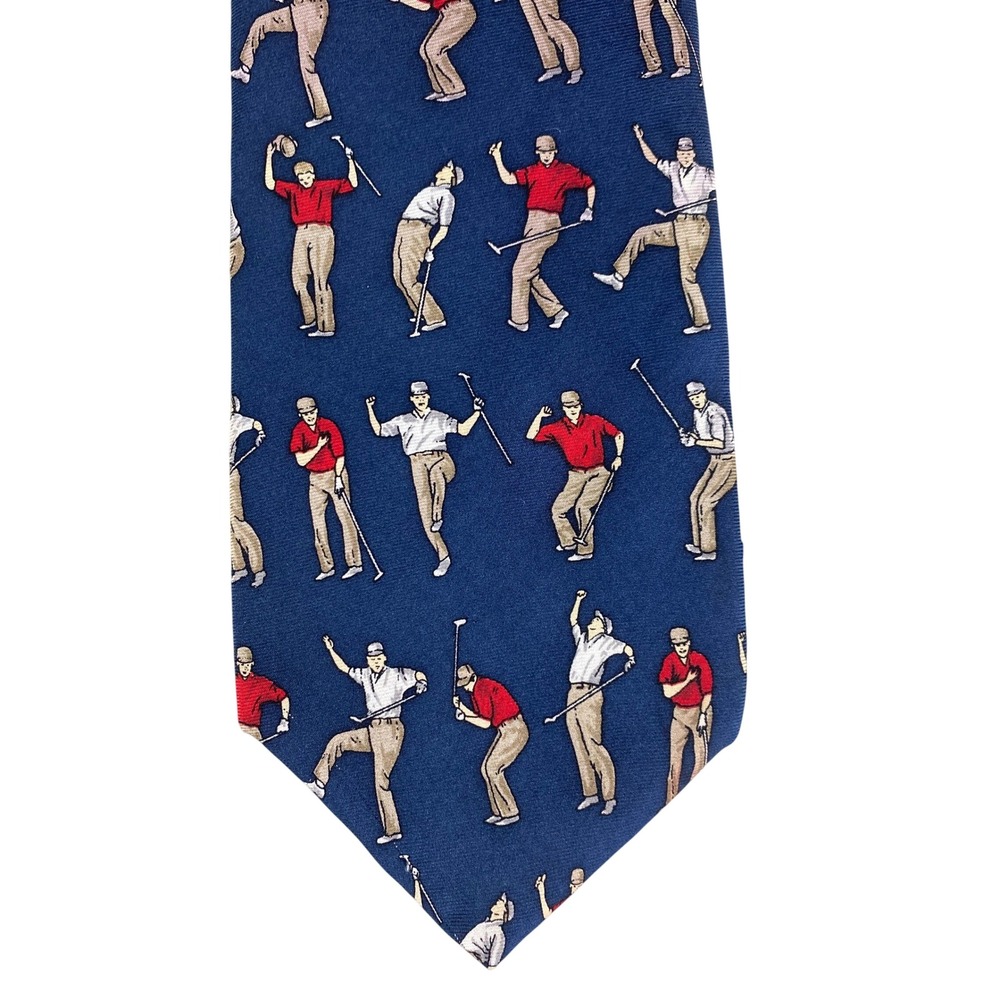 Alynn Mens Silk Necktie Navy Blue Golfer Golf Swing Swinger Novelty Tie 55x4